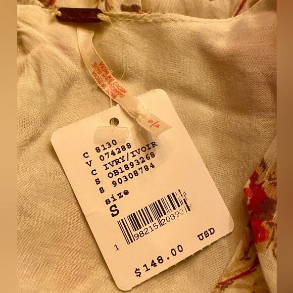 NEW Free People Women's Keep You Smocked Mini Dress Ivory Combo Small NWT - Picture 8 of 8